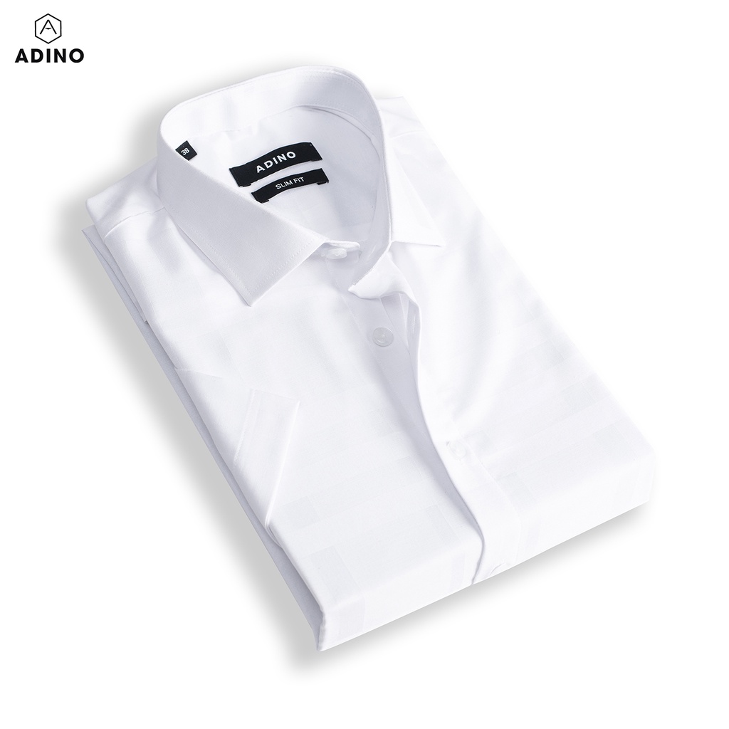 Áo sơ mi cộc tay nam màu trắng kẻ sọc caro ADINO vải sợi tre Bamboo mềm mát dáng slimfit công sở trẻ trung CT93