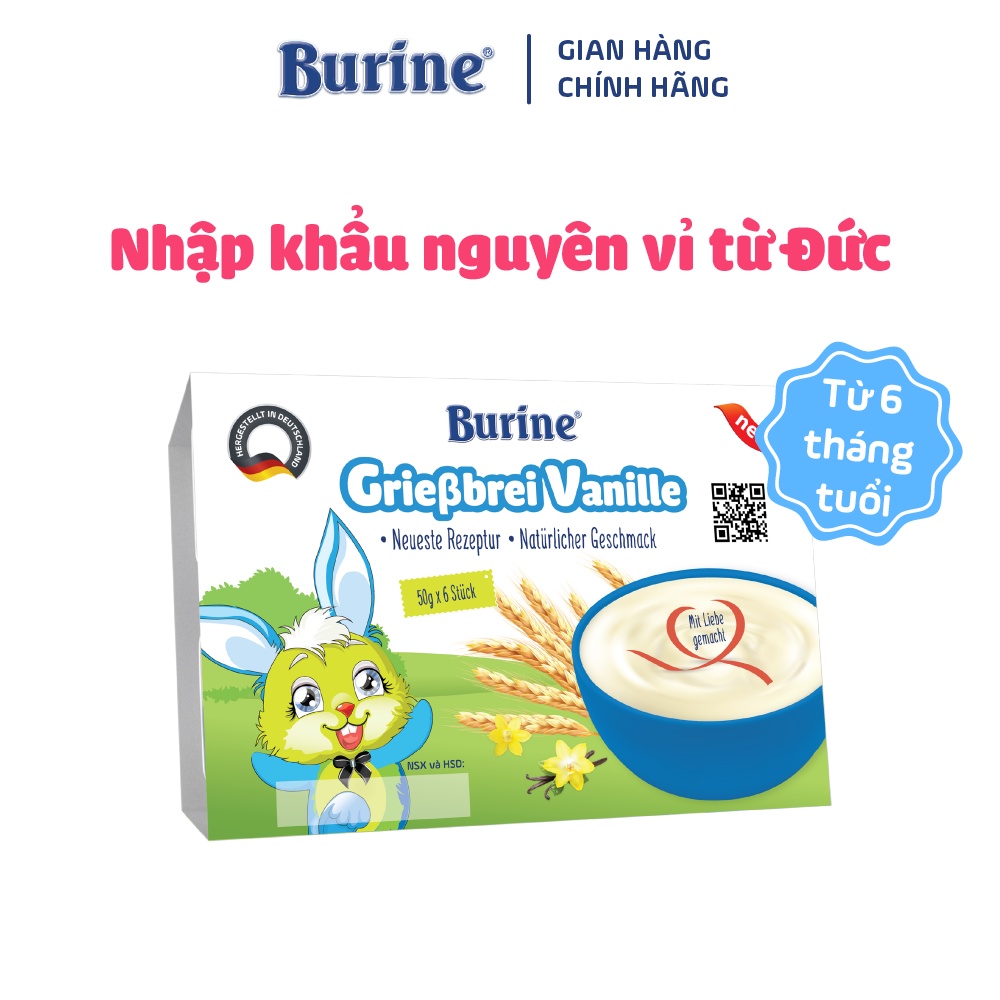 Combo 4 vỉ Cháo sữa ăn dặm Burine vani dành cho bé từ 6 tháng tuổi - Nhập khẩu 100% từ Đức (6 hũ x 50g x 4 vỉ)