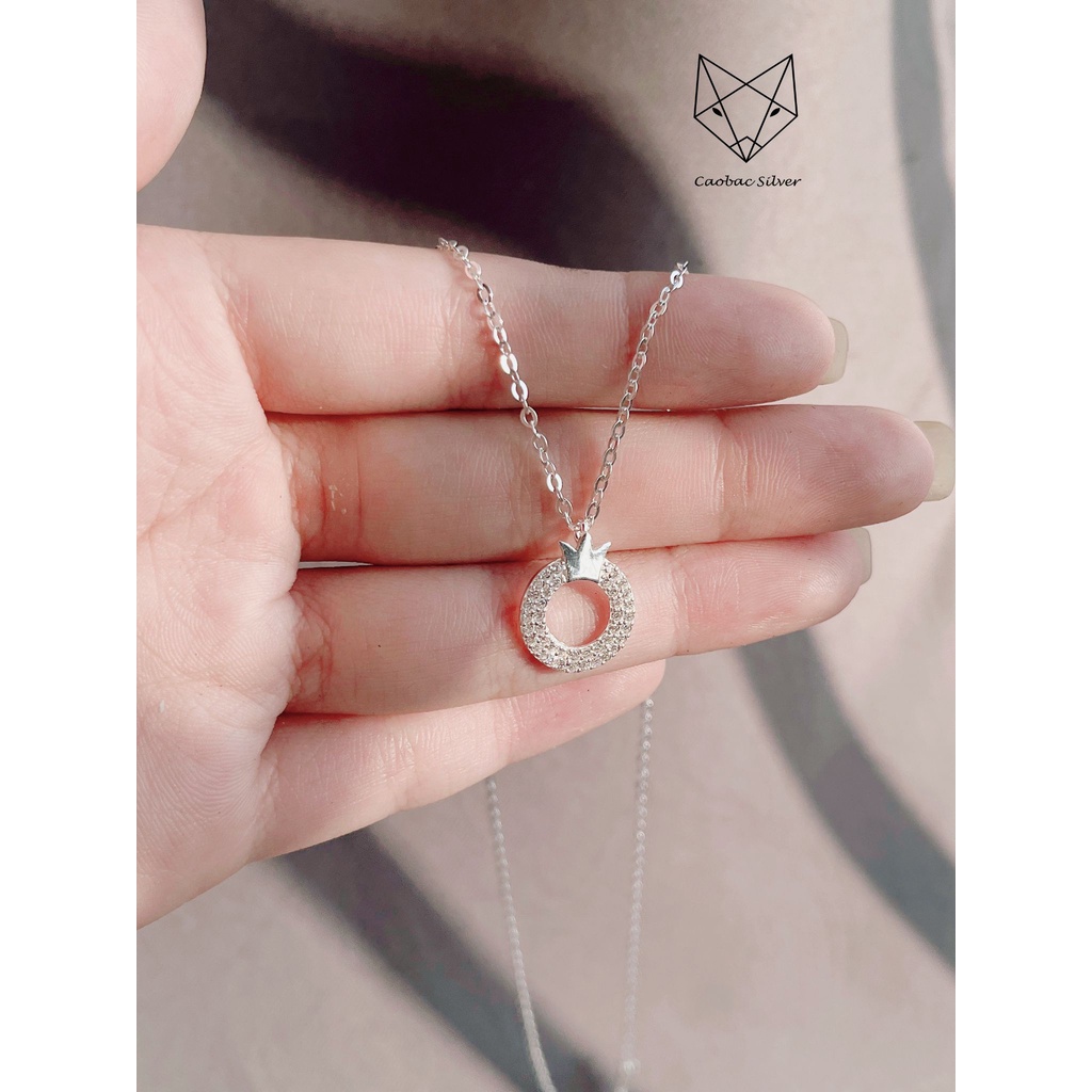Dây Chuyền Bạc Ta Cao Cấp CaoBac Silver Tròn Rỗng Họa Tiết Vương Miện Thiết Kế Trang Trọng Dàng Tặng Riêng Cho Bạn Nữ