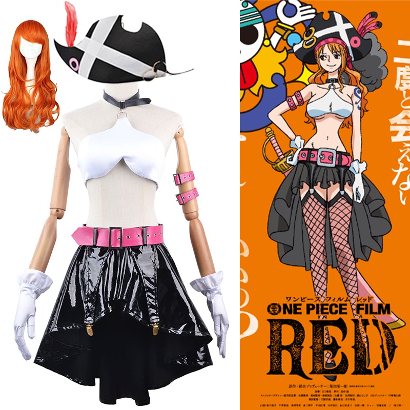Anime One Piece Film Red Nami Cosplay Costume Dress Wig Adults Wrap