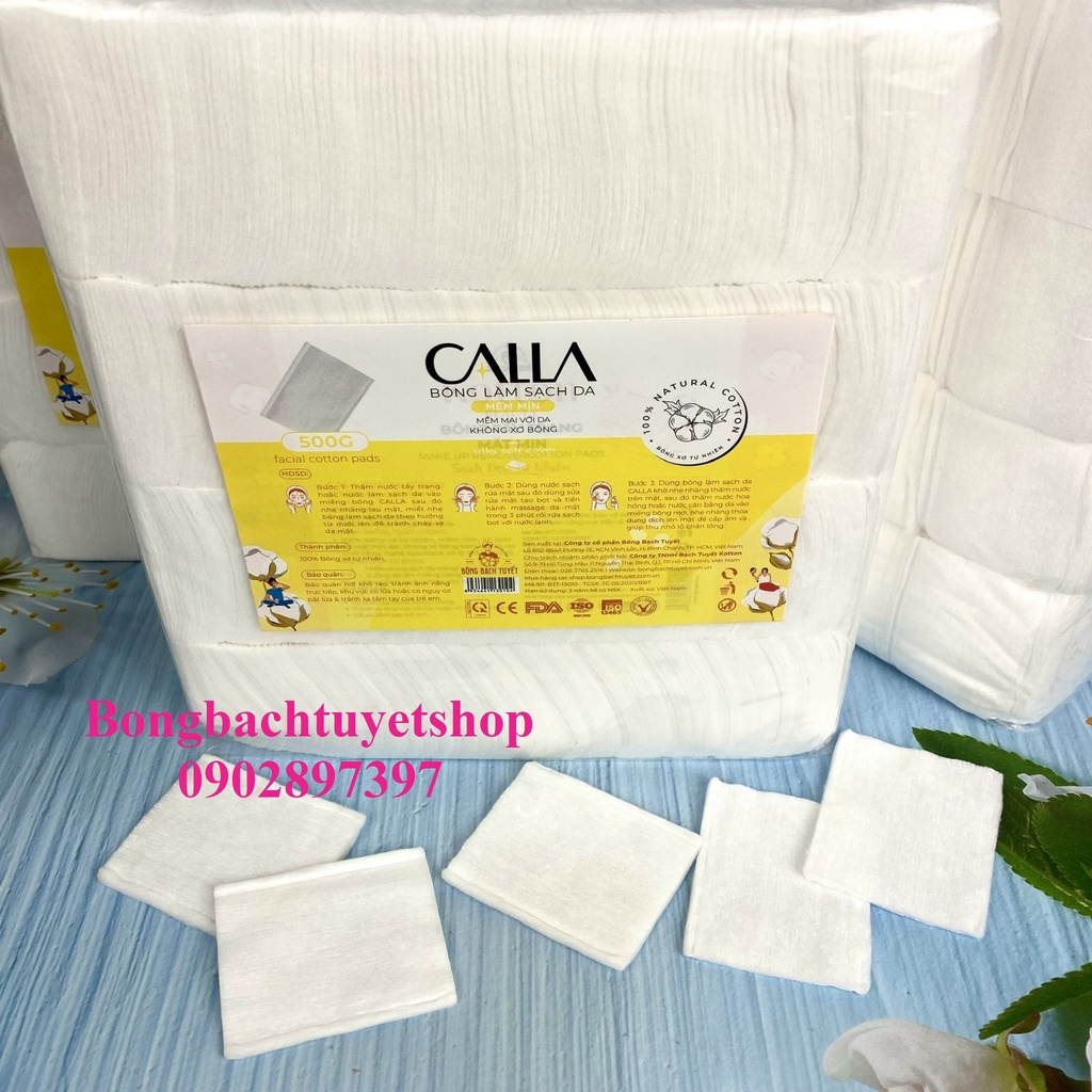 Bông Tẩy Trang Bề Mặt Mịn CALLA Beauty gói 500gr size 5x6cm - Bông Tẩy Trang CALLA Bề Mặt Mịn Bông Bạch Tuyết