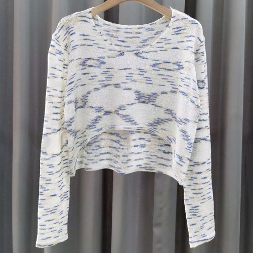 Áo Croptop Dệt Kim Tay Dài Cổ Chữ V Hoạ Tiết Kẻ Sọc Cầu Vồng