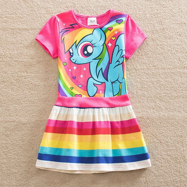 Đầm Thun Tay Ngắn In Hình Ngựa Pony 3 Màu Thời Trang Mùa Hè Phong Cách Mới Cho Bé Gái