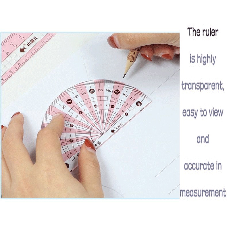 Bộ Thước Kẻ + Thước Kẻ + Đồ Chuốt Bằng Kim Loại Hai Màu Dễ Thương Cho Học Sinh