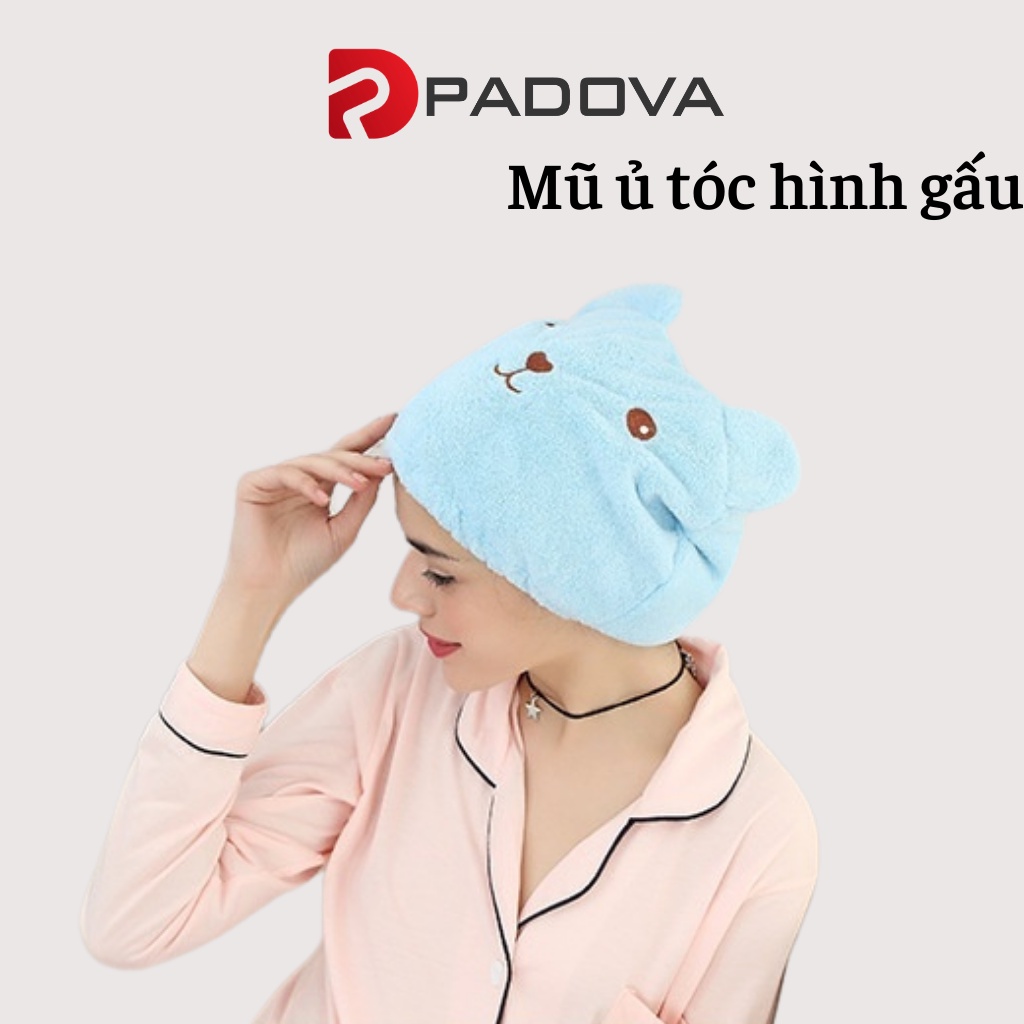 Mũ Trùm Đầu Làm Khô Tóc, Khăn Quấn Ủ Tóc Hình Chú Gấu Dễ Thương PADOVA 8193