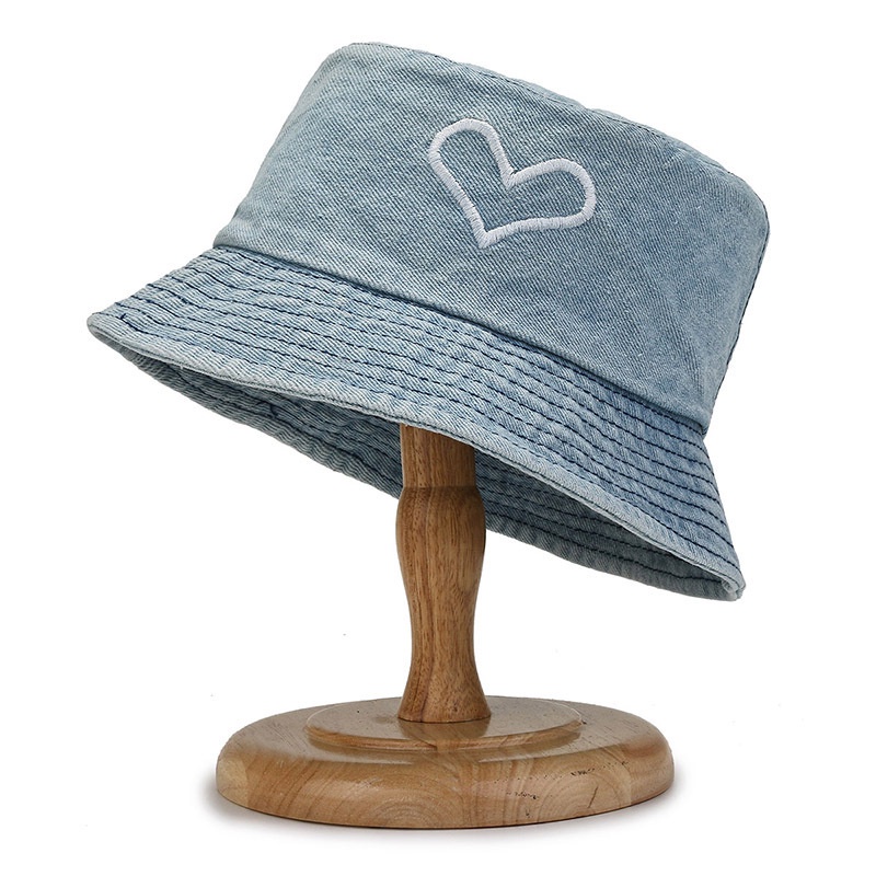 Mộc®Mũ denim trào lưu phong cách mới Hàn Quốc thêu tay trái tim thời trang dành cho nứ