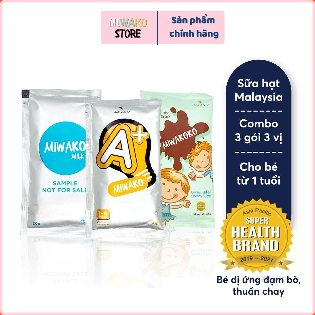 Sữa Công Thức Hạt Thực Vật Hữu Cơ Miwako A+ vani, Miwako gạo, Miwakoko Gói Dùng Thử 30g - Sữa cho trẻ dị ứng đạm sữa bò