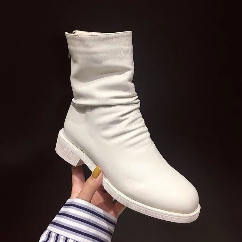 Bốt nữ da nhăn kéo khoá sau siêu, Giày boots nữ chất da hàng full box xịn xò