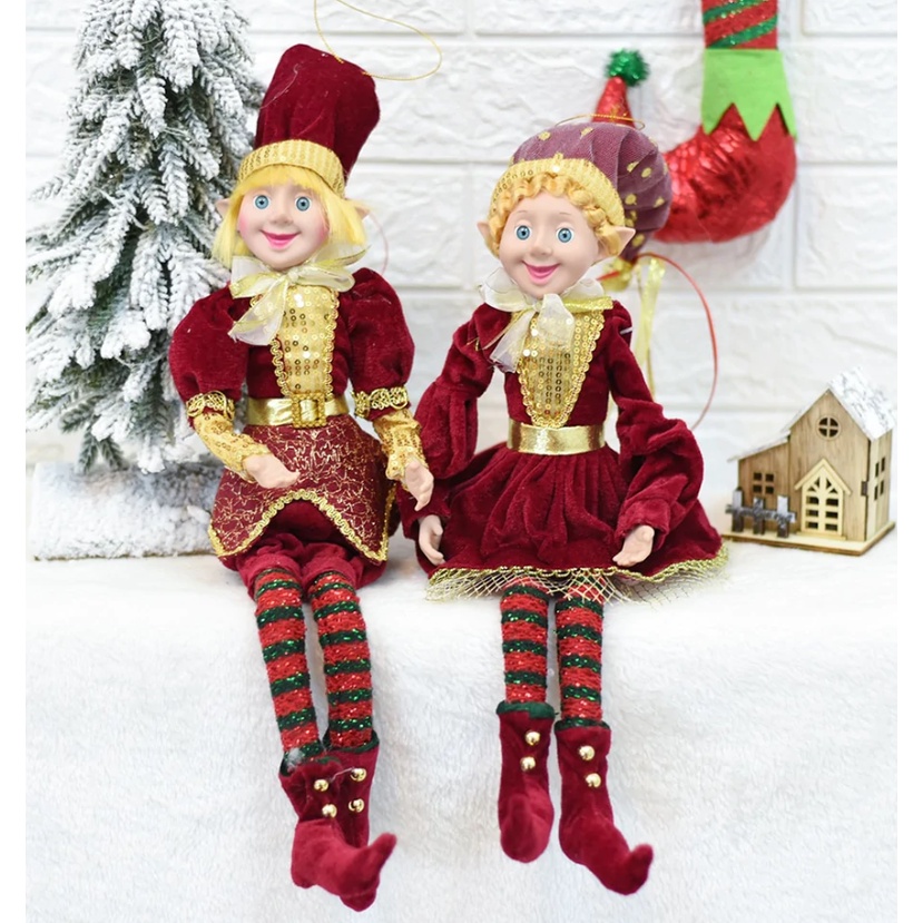 Chú hề treo cây thông màu xanh lá 40cm- phụ kiện decor cây thông Châu Âu 2023