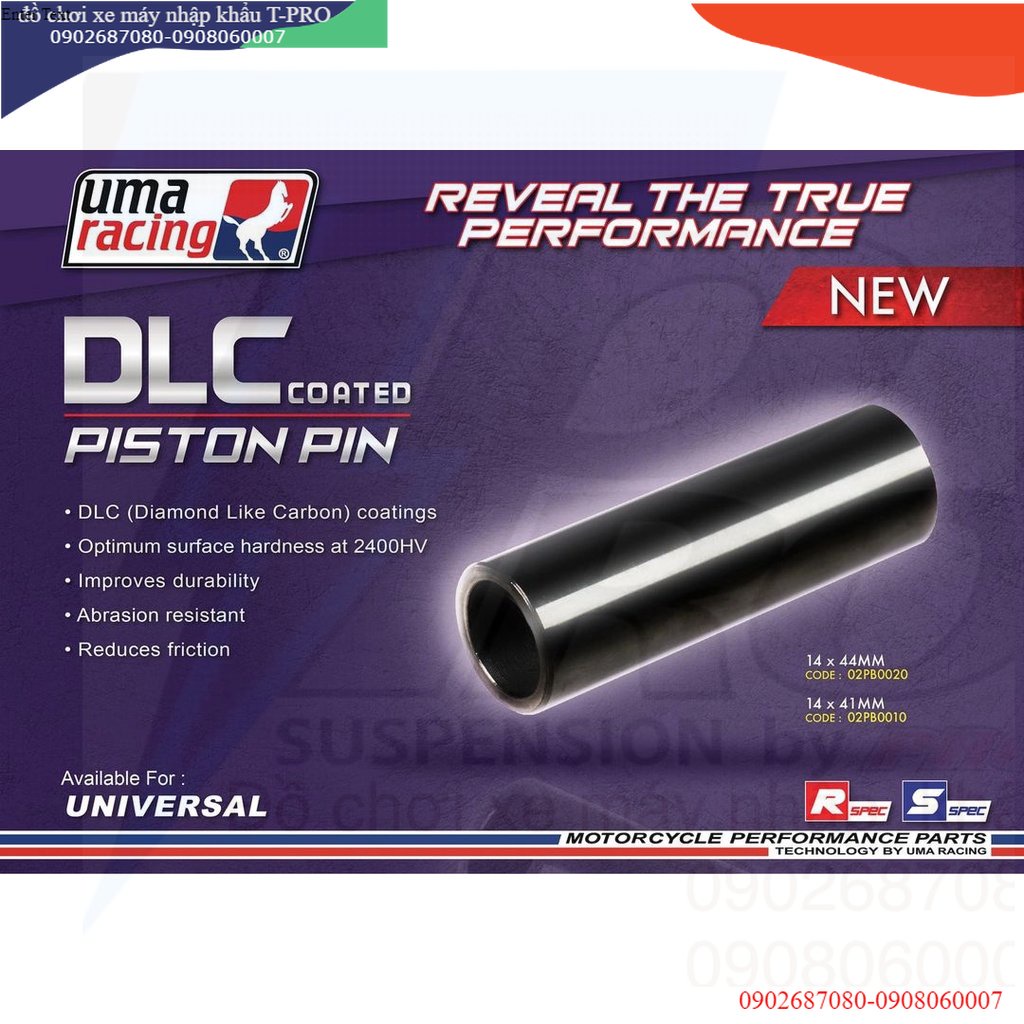 Ắc piston UMA EXCITER 14 / 41 & 44mm DLC COATED PISTON PIN - DIAMOND LIKE CARBON.