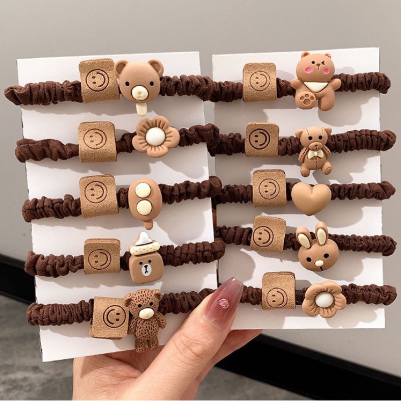 Bộ 3 / 5 Dây Buộc Tóc Cao Su Co Giãn Hình Gấu Dễ Thương Phong Cách Hàn Quốc Cho Nữ
