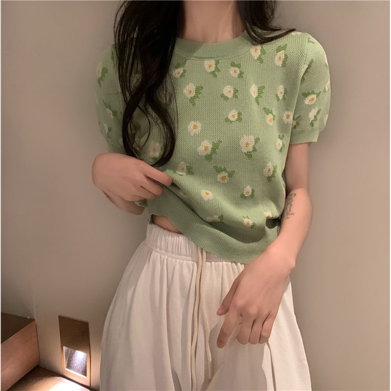 Áo Thun Dệt Kim Mỏng Tay Ngắn Thời Trang Mùa Hè 2022 Dành Cho Nữ
