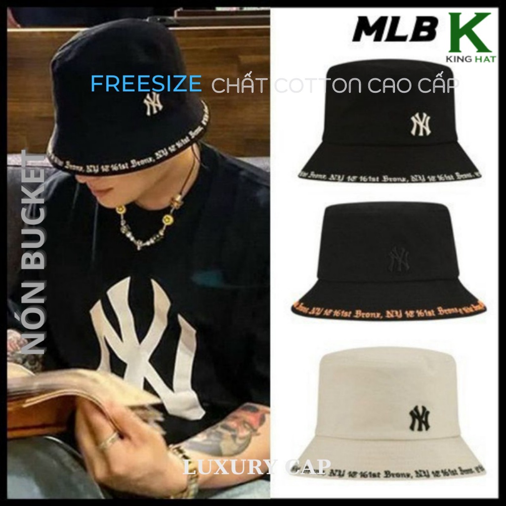 NÓN BUCKET MLB CHẤT VẢI COTTON HÀN QUỐC CAO CẤP, NÓN THỜI TRANG MÀU NGỌC TRAI, ĐEN