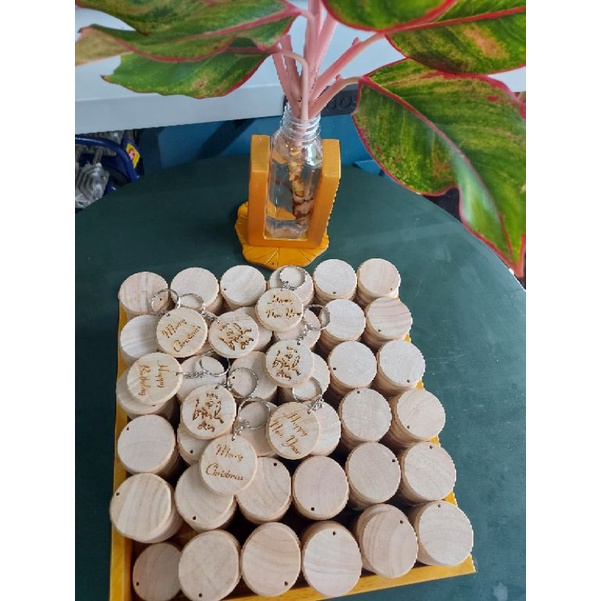 Móc khóa gỗ khắc laser đường kính 4.1cm, dày 7mm, phôi móc khóa không khoen gỗ tự nhiên