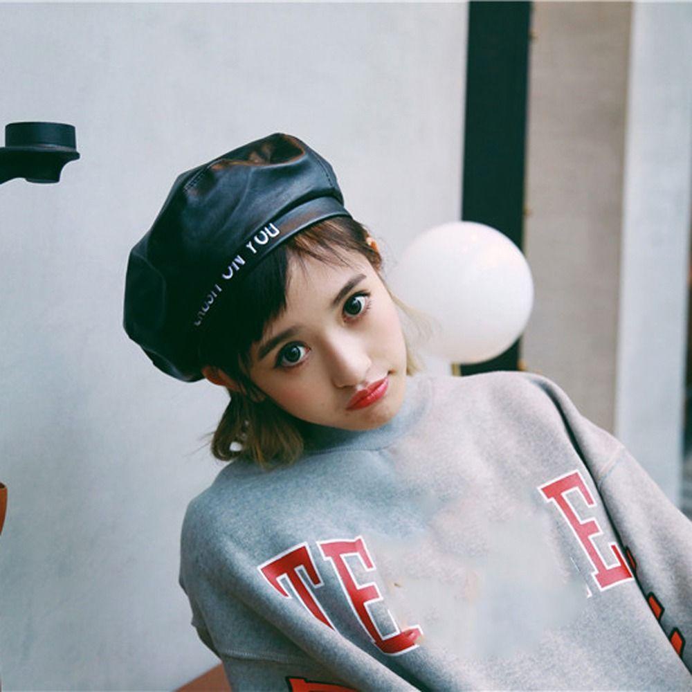 Mũ Beret Da PU In Chữ Thời Trang Xuân Thu Dành Cho Nữ