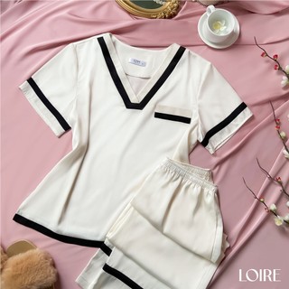 Bộ Đồ Ngủ Lụa Basic Trắng Viền Đen Thanh Lịch Loirechic LPD21