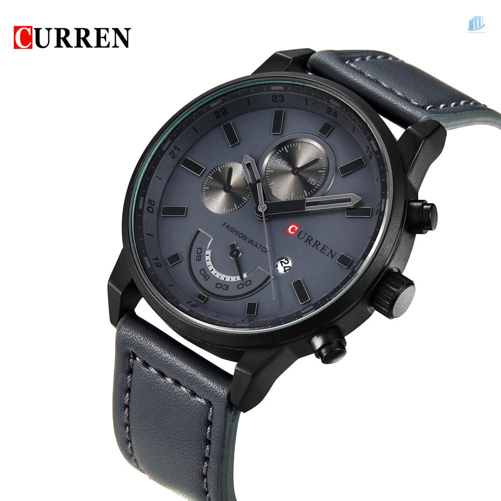 CURREN Đồng Hồ Quartz Chống Thấm Nước 3ATM (s2mw) Với Dây Đeo Da PU
