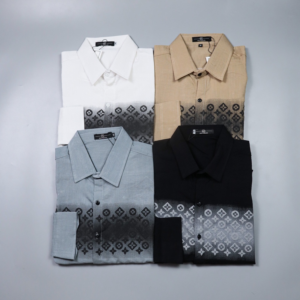 Áo sơ mi nam đũi tay dài 4 màu chất vải mềm mịn phối họa tiết mẫu mới HOT TREND-AHFASHION