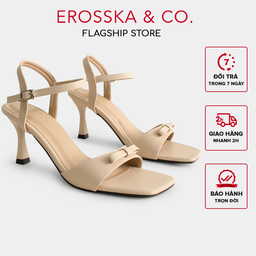 Erosska - Giày sandal cao gót nhọn quai ngang phối nơ thời trang công sở cao 7cm màu kem - EB056
