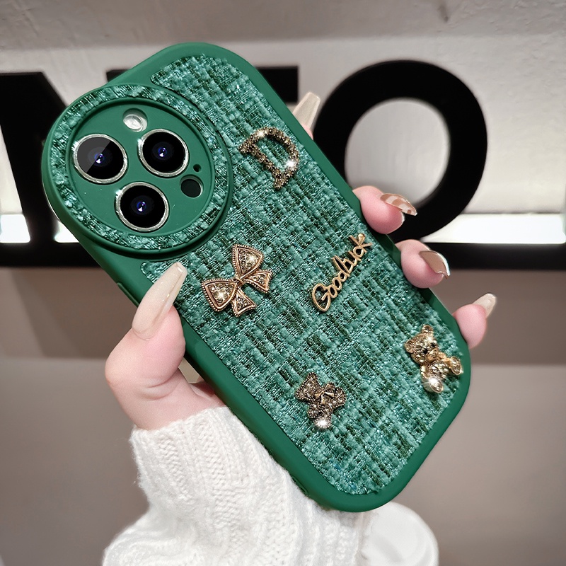 Ốp Điện Thoại Vải Mềm Đính Nơ Hình Gấu Cho iPhone 14 Pro Max 12 13 iPhone 11