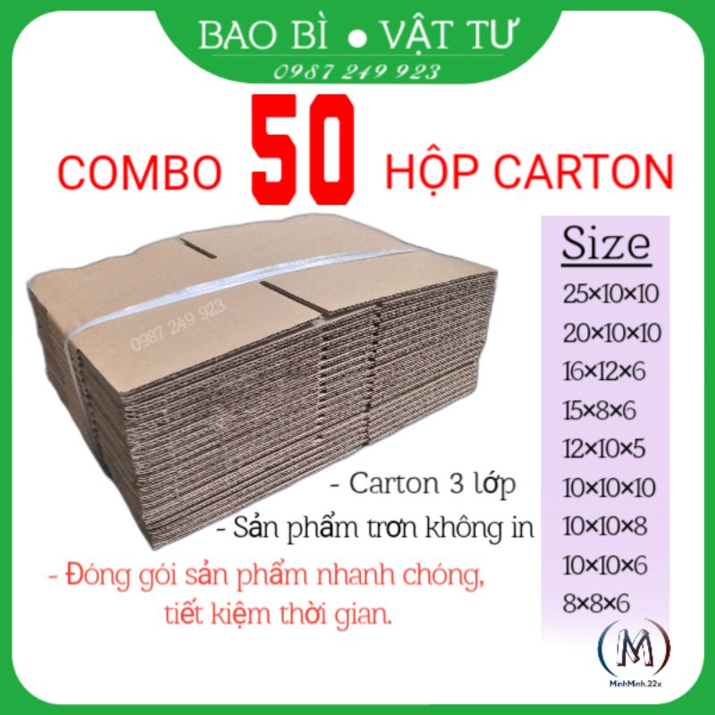 Hộp Carton Đóng Gói Hàng Shipcod, (ComBo 50 Hộp),Cấu Tạo 3 Lớp,Màu Nâu Trơn Không In