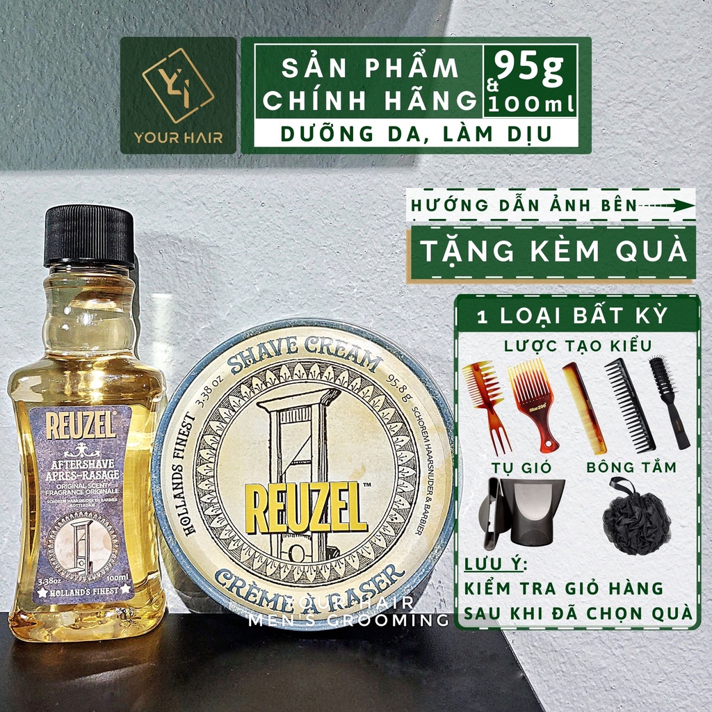 COMBO Kem cạo râu + Dầu dưỡng da sau cạo Reuzel Shave Cream 95g + AfterShave 100ml