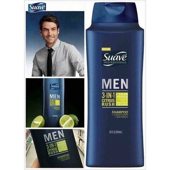 Dầu Gội Đầu Nam Suave Men 3in1 Gội Xả Và Sữa Tắm Body Usa Mỹ