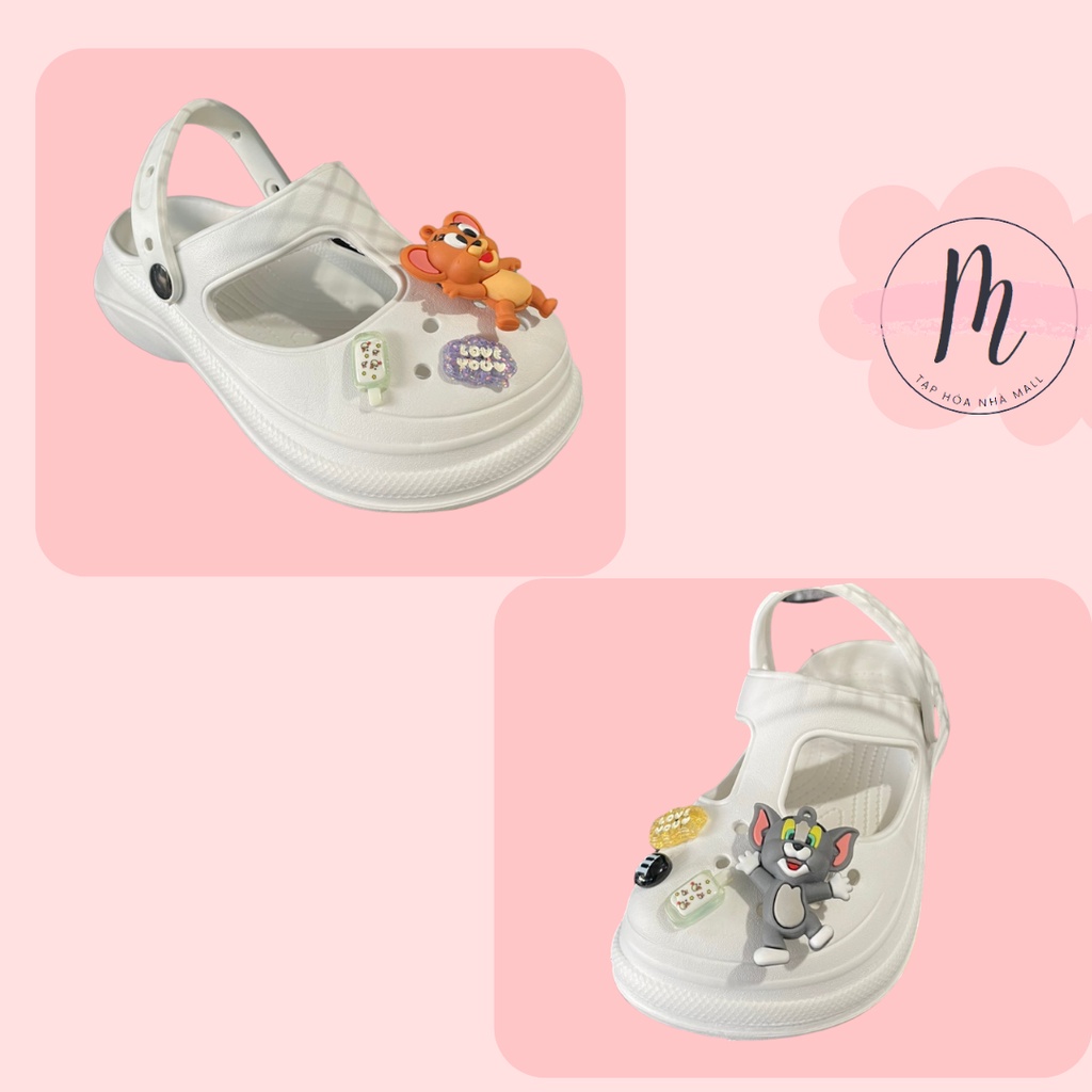 Dép sandal nữ đế chaos cong độn đế 5cm dễ thương tặng kèm bộ sticker