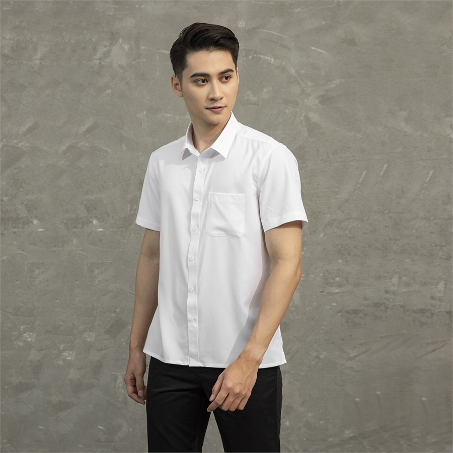 Áo sơ mi trắng nam ngắn tay ARISTINO ASSR16 somi công sở vải Micro Polyester cao cấp dáng Perfect fit tà bằng có túi