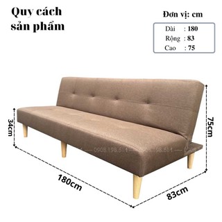 Ghế sofa bật thành giường đa năng bọc vải màu nâu hạt dẻ