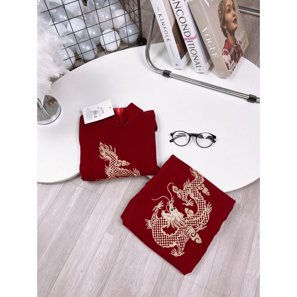 Áo dài nhung thêu rồng cao cấp cho bé trai