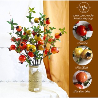 Cây giả, Cành lựu giả cao cấp 75cm trái to đẹp có mẫu kèm lọ