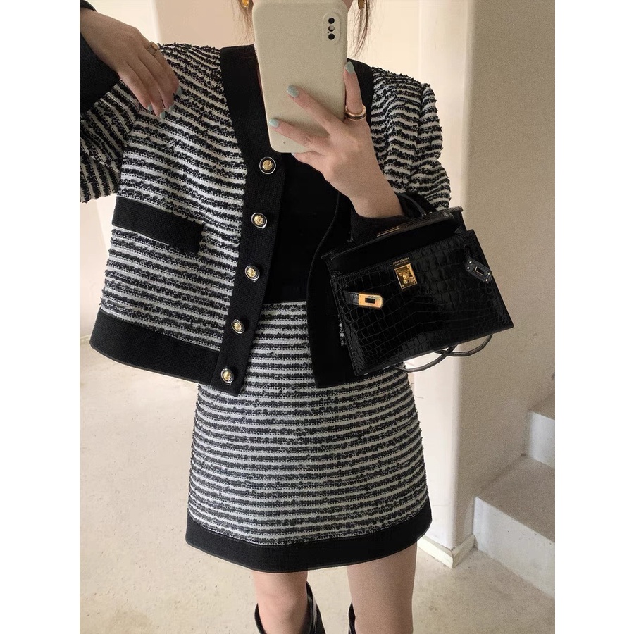 Set áo khoác dạ croptop 2 lớp kèm chân váy chữ A hàng quảng châu loại đep ulzzang-Minxy shop