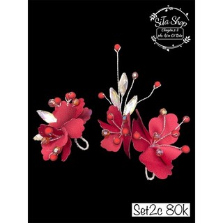 set 2 cài hoa đỏ cô dâu