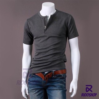 [XẢ KHO] Áo thun nam tay ngắn trơn cổ dây kéo đứng cực đẹp RIN006 - áo phông nam cổ tròn