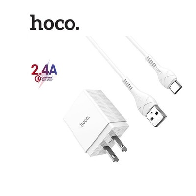 Bộ sạc Hoco DC01 Plus 1 cổng USB chân dẹt sạc nhanh 2.4A kèm dây sạc Type-C dài 1M