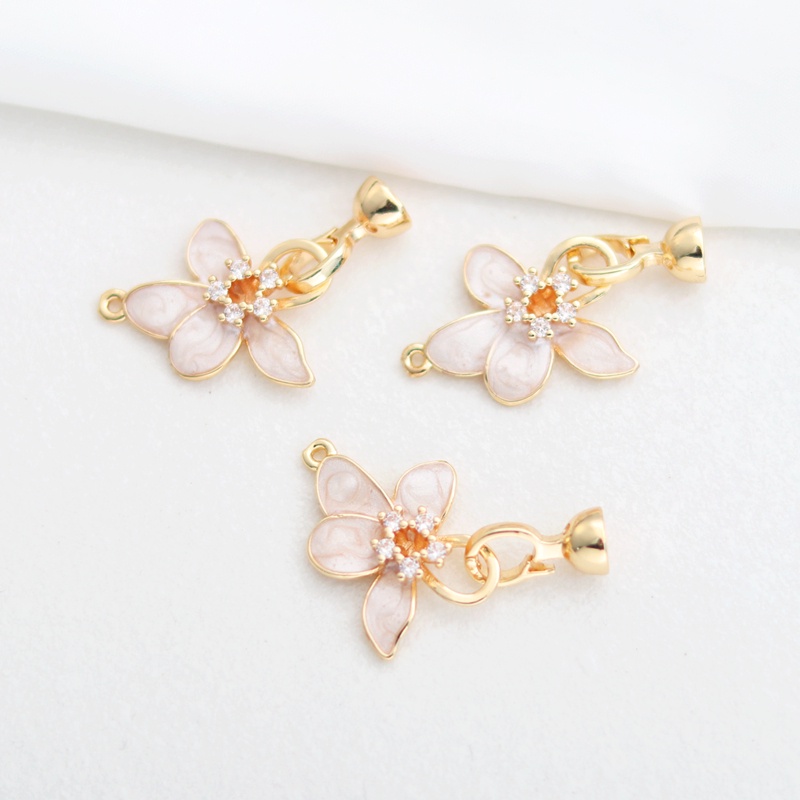 Dây Chuyền Ngọc Trai Mặt Hoa Nhỏ Giọt Dầu Khảm Đá Zircon 14k Màu Sắc Tùy Chọn Cài Khóa Dùng Làm Trang Sức diy