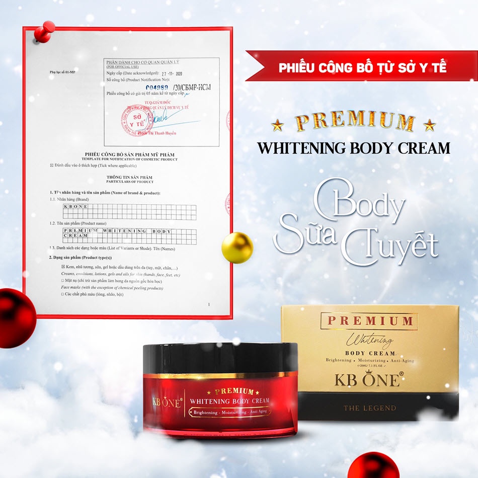 Kem body kb one sữa tuyết Whitening Body Cream Premium