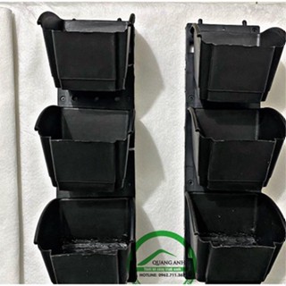 Bộ chậu treo tường làm vườn tường đứng, vườn tường xanh Quang Anh 1 khung 3 chậu 52,5*15,5cm