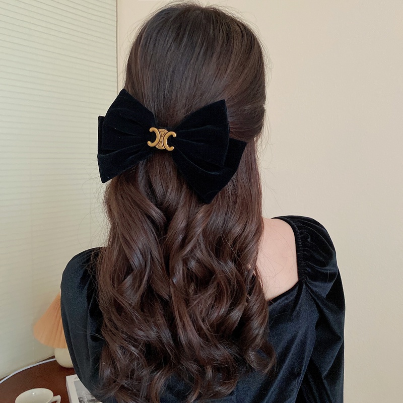 Kẹp Tóc Nơ Màu Đen Bằng Nhung Thời Trang Cho Nữ