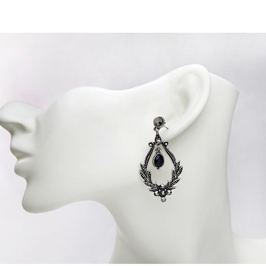 Khuyên tai bông tai chiếc lá đen đính đá phong cách Bohemian cổ điển sang trọng thời trang nữ