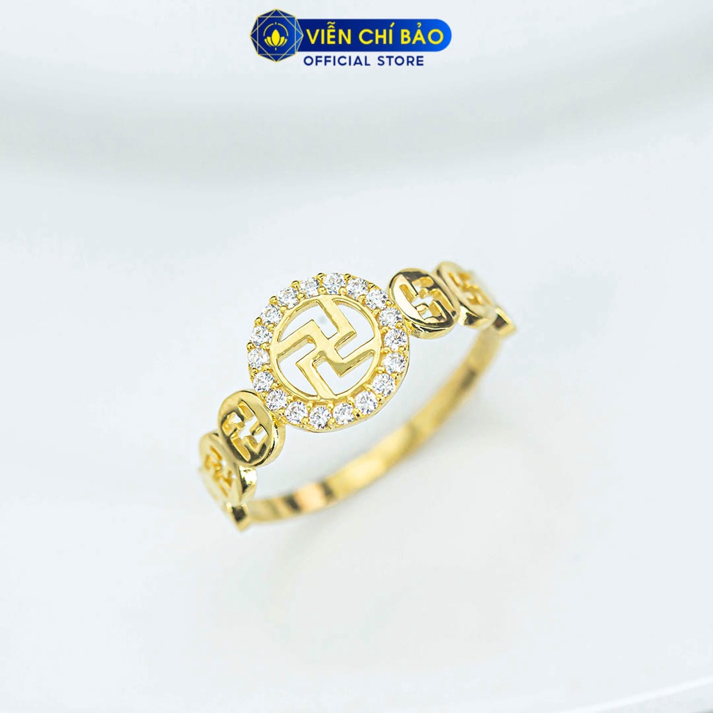 Nhẫn chữ Vạn vàng 10K đính đá bình an may mắn thời trang phụ kiện trang sức nữ Viễn Chí Bảo N800175-