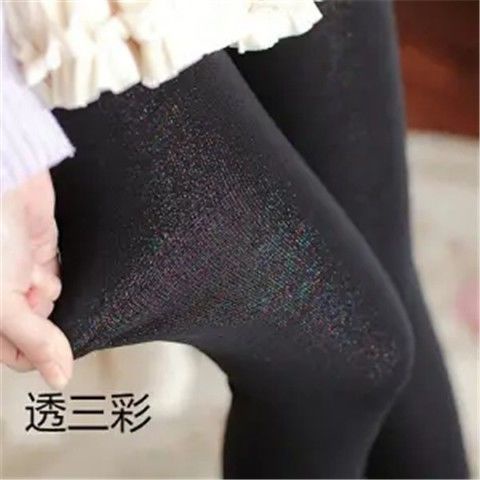 Bộ Áo Liền Quần Legging Lụa Dày Lót Lông Cừu Dày Lưng Cao Màu Trong Suốt Không Đường May Giữ Ấm Mùa Thu Đông Cho Nữ