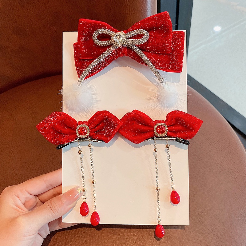 Kẹp Tóc Nơ Đỏ Hồng Phong Cách Công Chúa Dễ Thương Mừng Năm Mới Cho Bé Gái