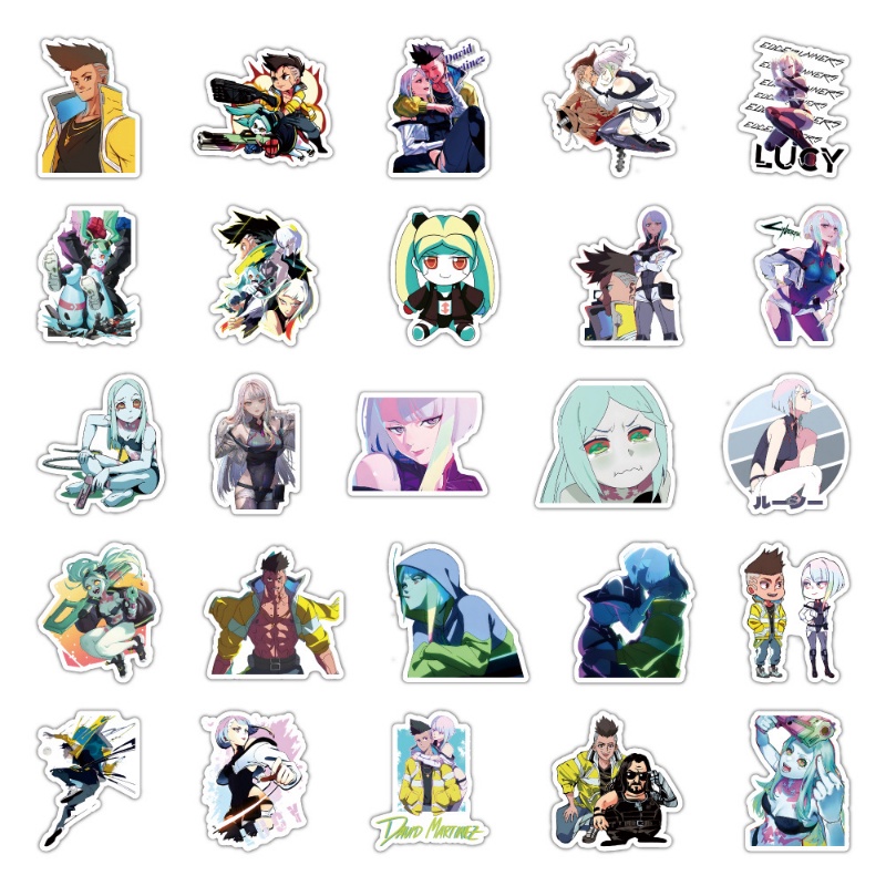Z & M❀ Cyberpunk: Hình Dán Edgerunners ❀ Bộ 52 Miếng Dán Chống Thấm Nước Kiểu Anime Nhật Bản Dễ Thương