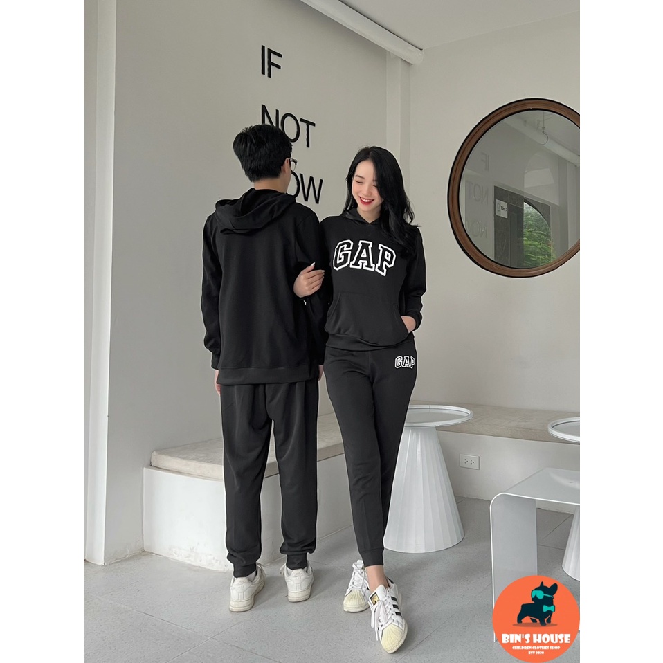 BÁN SỈ BỘ NỈ HOODIE ĐÔI NAM NỮ GAP ĐEN