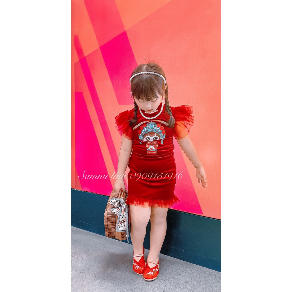 Set Xườn Xám Nhung Trung Hoa Bé Gái·