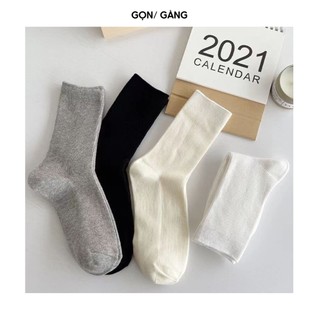 Tất nam nữ vớ len trơn cổ cao chất vải cotton Hàn màu đen trắng xám be kiểu dáng trơn basic phong cách Hàn Gọn Gàng