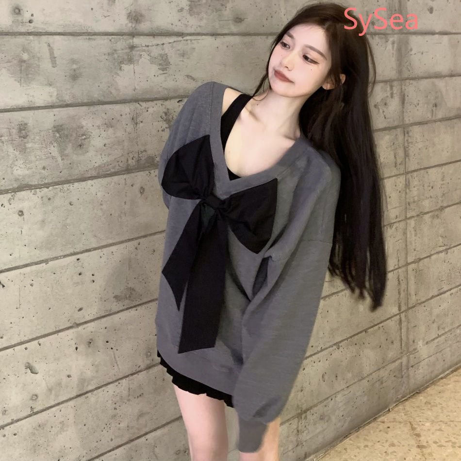 Áo Sweater Tay Dài Cổ Chữ V Oversize Thời Trang Mùa Thu Cho Nữ