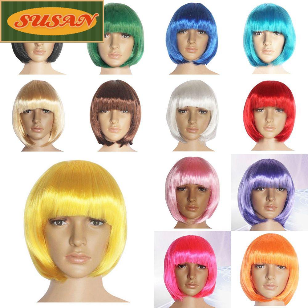 SUSANS 14 Colors Bob Hair Wigs Synthetic fiber Straight Short Unisex Halloween Party Costume